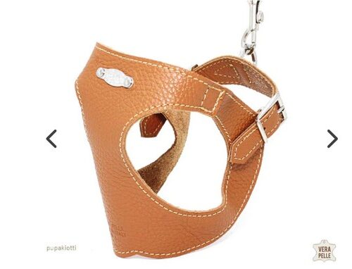 PUPAKIOTTI BASIC Pettorina ergonomica e regolabile in pelle  per cani (Cuoio, XS-S)