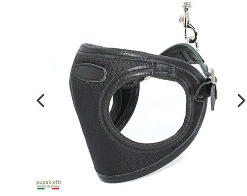 PUPAKIOTTI Contemporary. Pettorina ergonomica e regolabile in tessuto tecnico e vera pelle per cane (Nero, XS-S)