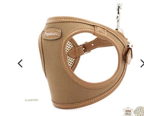 PUPAKIOTTI Contemporary. Pettorina ergonomica e regolabile in tessuto tecnico e vera pelle per cane (Marrone, XS-S)