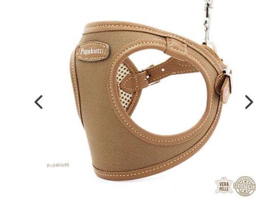 PUPAKIOTTI Contemporary. Pettorina ergonomica e regolabile in tessuto tecnico e vera pelle per cane (Marrone, M-L)