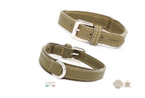 PUPAKIOTTI BASIC Collare in vera pelle per cane (Militare, M (28-33))