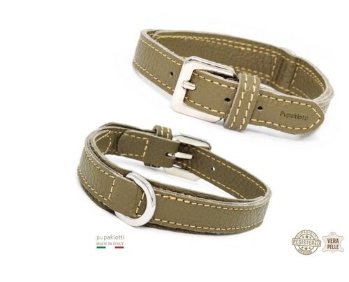 PUPAKIOTTI BASIC Collare in vera pelle per cane (Militare, M (28-33))