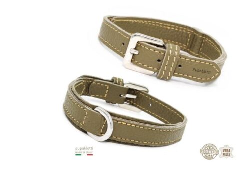 PUPAKIOTTI BASIC Collare in vera pelle per cane (Militare, L (34-39))