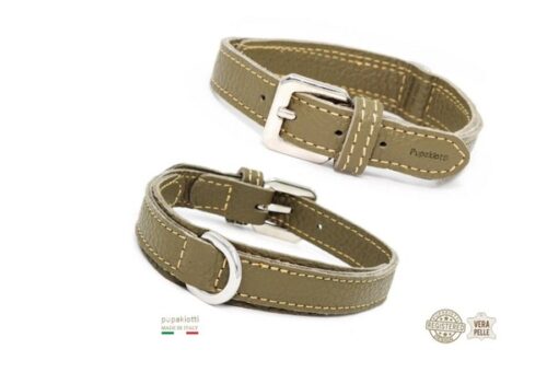 PUPAKIOTTI BASIC Collare in vera pelle per cane (Militare, XL (40-45))