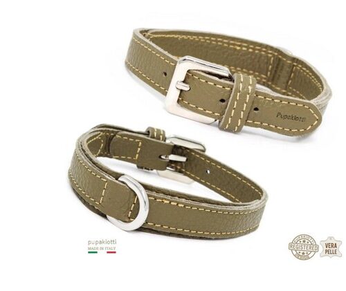 PUPAKIOTTI BASIC Collare in vera pelle per cane (Militare, XL (40-45))