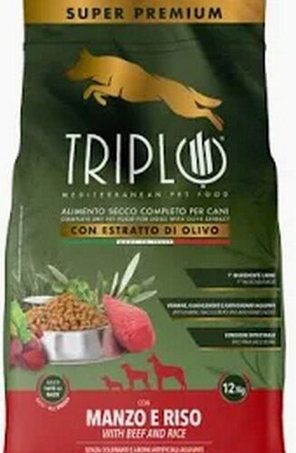TRIPLO ALIMENTO PER CANI SUPER PREMIUM CON MANZO E RISO 3KG