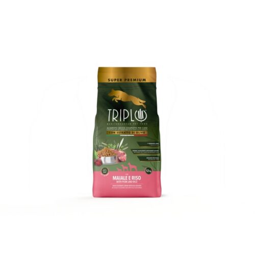 TRIPLO ALIMENTO PER CANI SUPER PREMIUM CON MAIALE E RISO 3KG