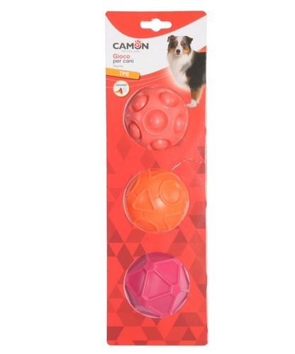 CAMON GIOCO Cane, in TPE c/squeaker, Palle geometriche - 7,5cm -3p