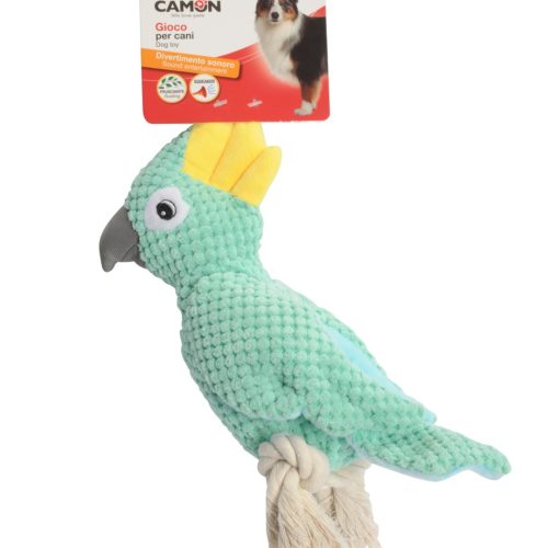 CAMON GIOC.Cane polies. corda, 3 soggetti, Papagallo  c/Sque e crinkle, 24cm-3p