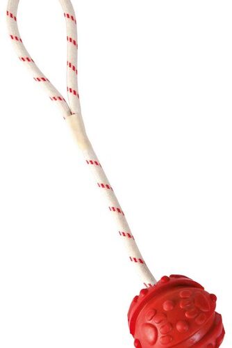TRIXIE ACQUA TOY PALLA con CORDA,in GOMMA NATURALE,ø7cm/35cm